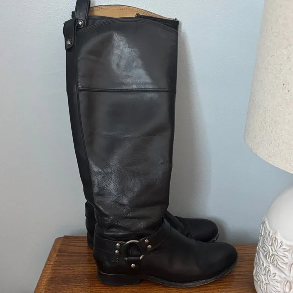 Frye Black Leather Riding Boots - Picture 1 of 6